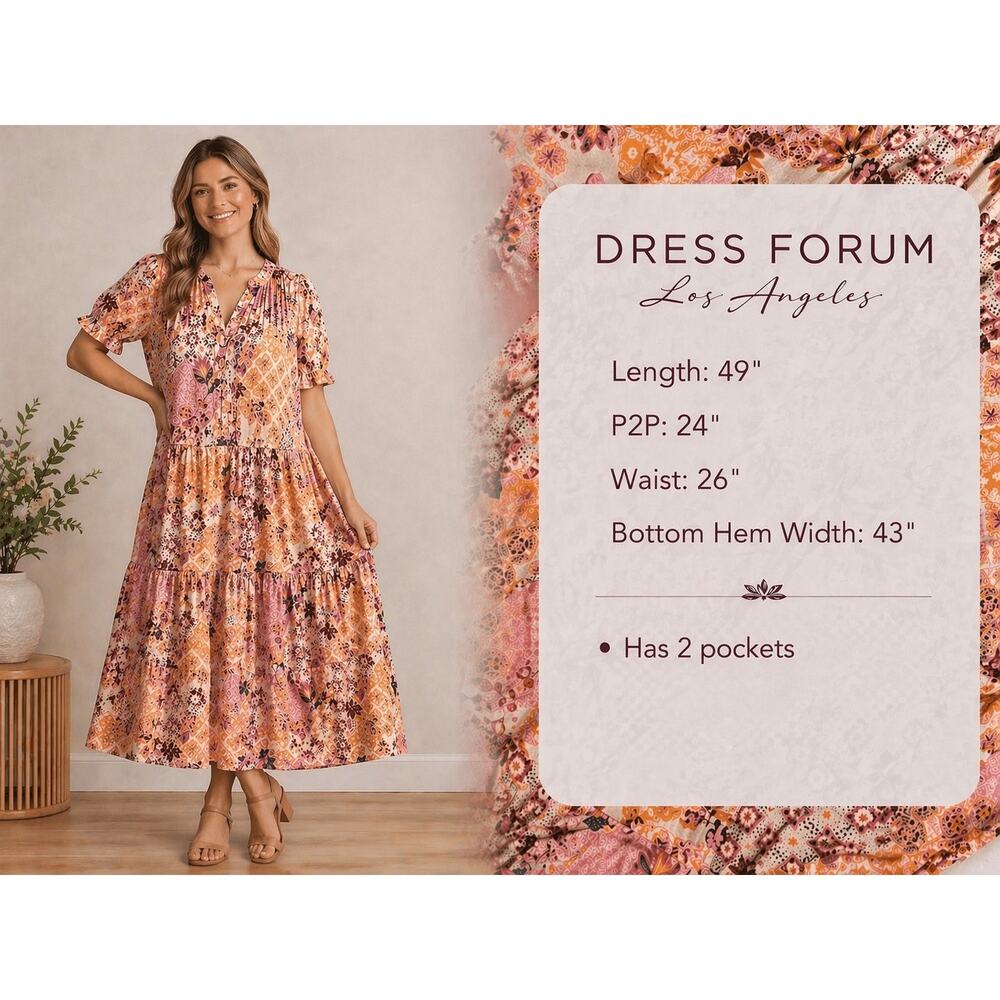 Dress Forum Los Angeles Boho Floral Maxi Dress Women's Small V-Neck Oversized